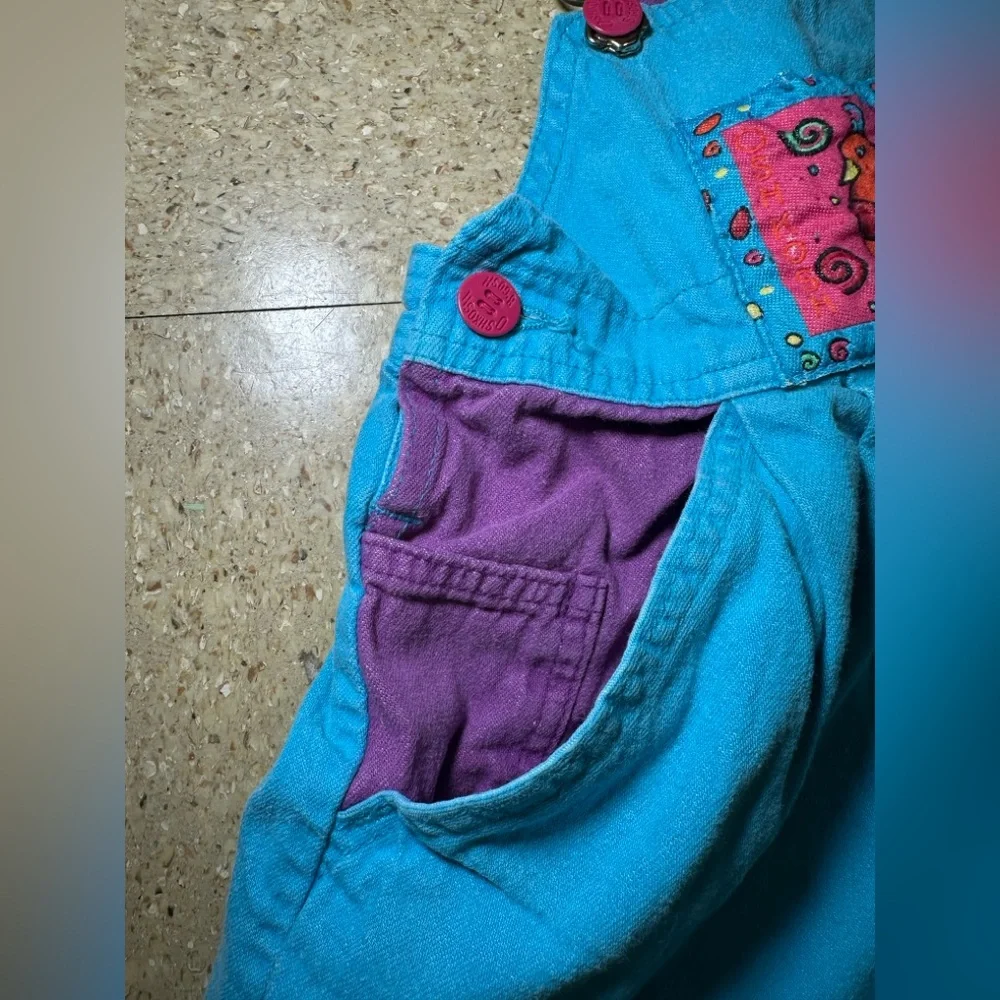 VTG 90s‎ Oshkosh B'Gosh Overalls Blue Purple Bird USA Colorblock Sz 6 RARE